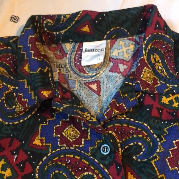 Jantzen vintage made in Canada cotton blouse with unique paisley design 14 - Picture 3 of 5